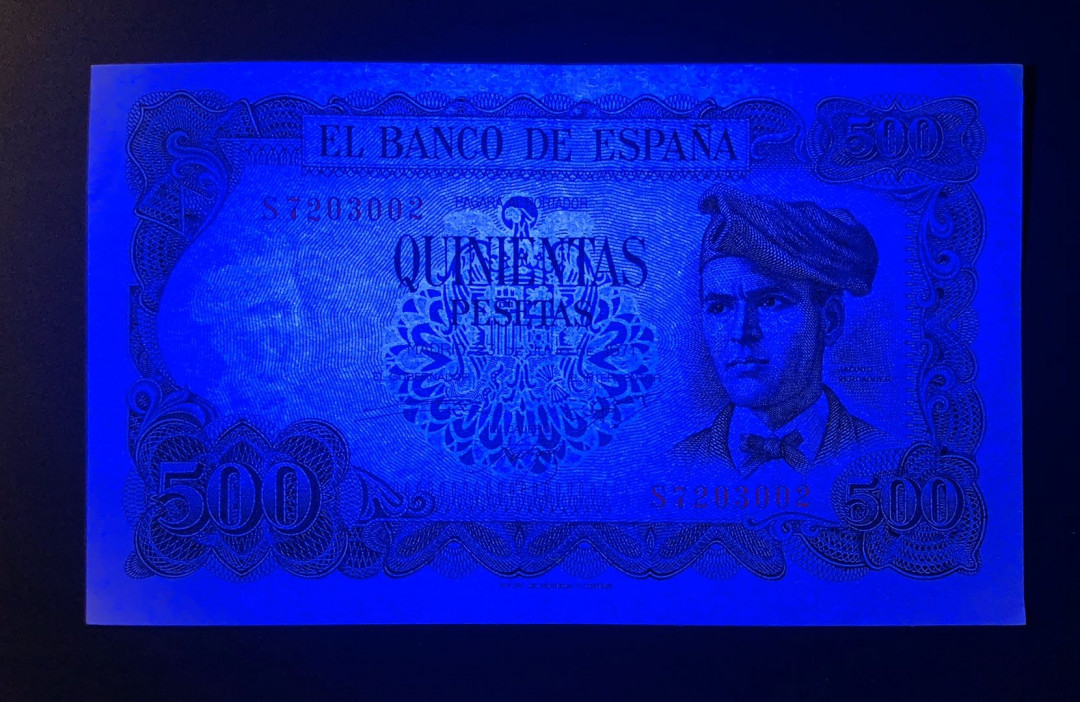 紫瑗钱币—微拍第42期—纸币场 西班牙 1971年 500比塞塔 近未流通 （一条软折）P-153a