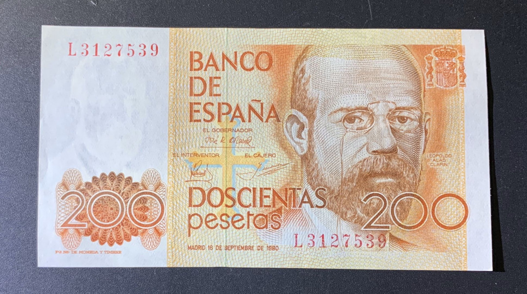 紫瑗钱币—微拍第42期—纸币场 西班牙 1980年 200比塞塔 UNC P-156