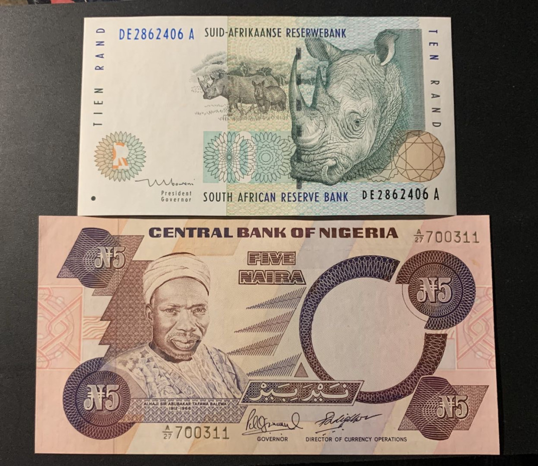 紫瑗钱币—微拍第42期—纸币场 南非 10兰特 尼日利亚 5奈拉 2枚一组 UNC