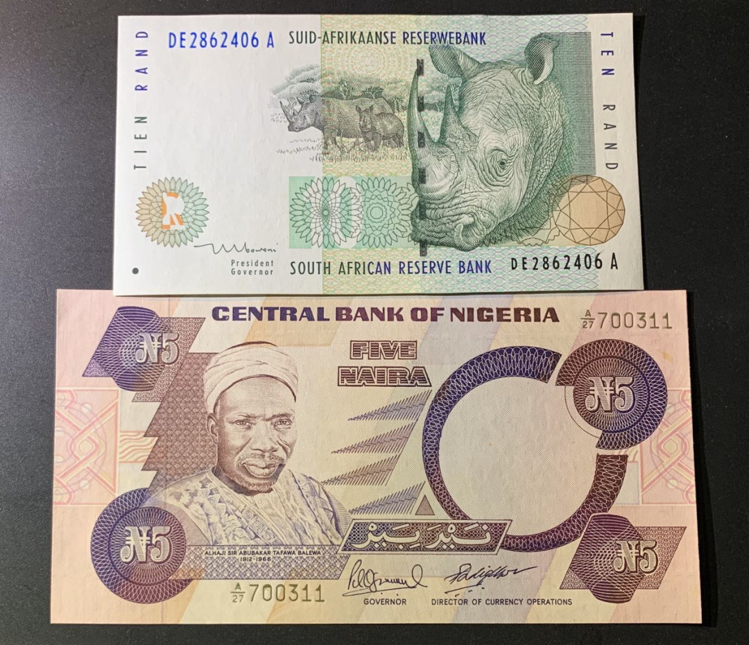 紫瑗钱币—微拍第42期—纸币场 南非 10兰特 尼日利亚 5奈拉 2枚一组 UNC
