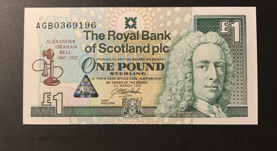 紫瑗钱币—微拍第42期—纸币场 苏格兰 1997年 贝尔诞辰150周年 1磅 UNC P-359