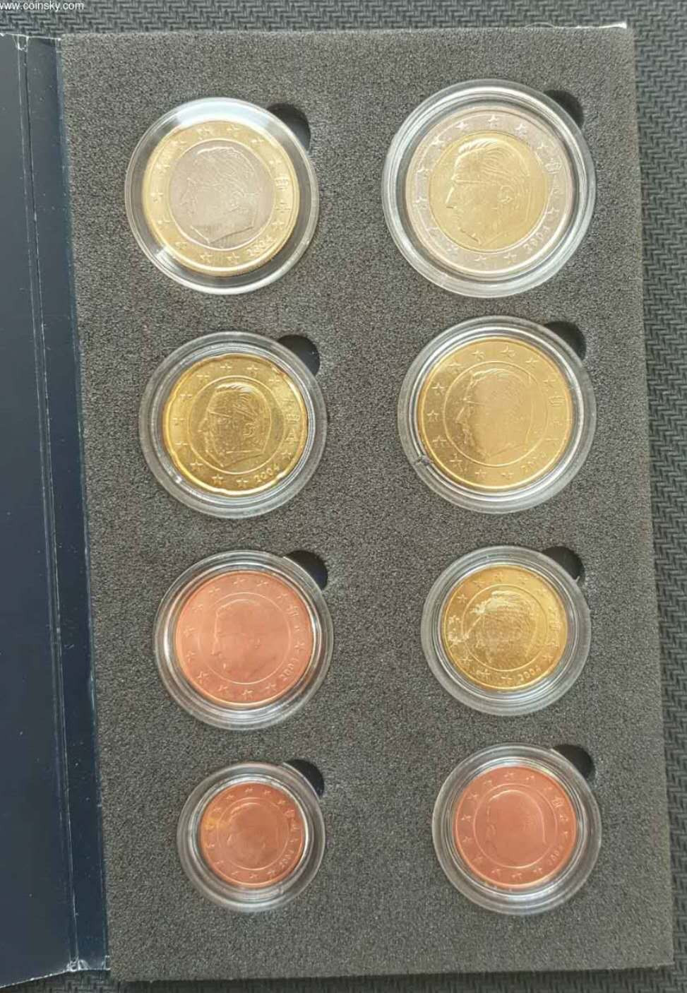 【币观天下】第102期钱币拍卖 比利时2004年流通硬币8枚UNC带包装
