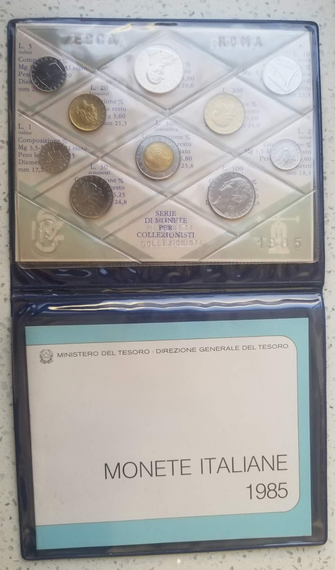 【币观天下】第102期钱币拍卖 意大利1985年mint set套币  普制版，全套10枚，含500里拉双金属币和亚历桑德罗曼扎尼纪念银币