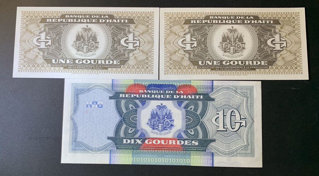 紫瑗钱币—微拍第42期—纸币场 海地 1 10古德 3枚一组 UNC