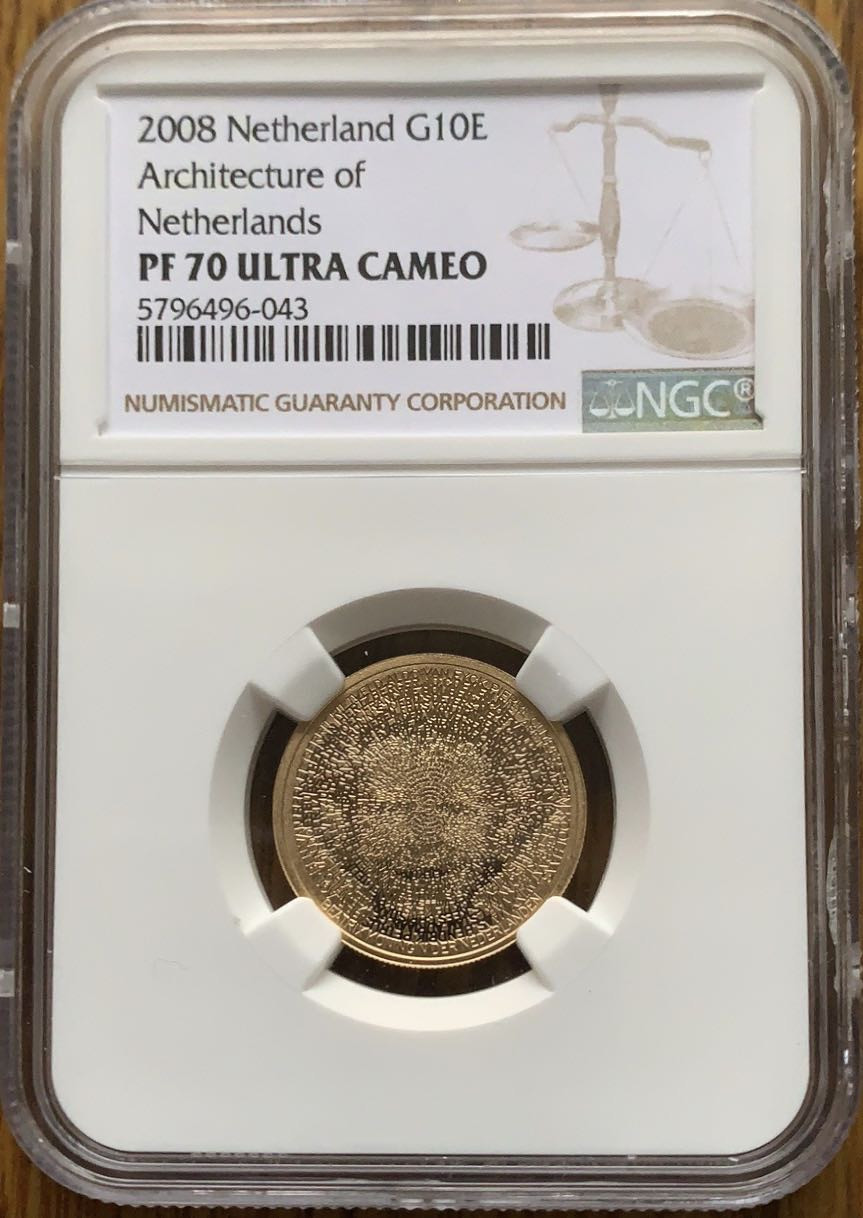 紫瑗钱币—微拍第43期  荷兰 2008年 荷兰建筑文化 10欧元 金币 6.72克 0.9金 NGC PR70 UC