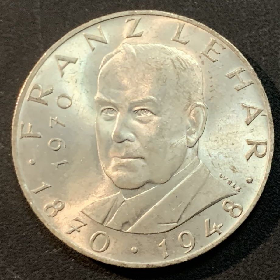 紫瑗钱币—微拍第43期  奥地利 1970年 作曲家 弗伦茨 25先令 13克 0.8银