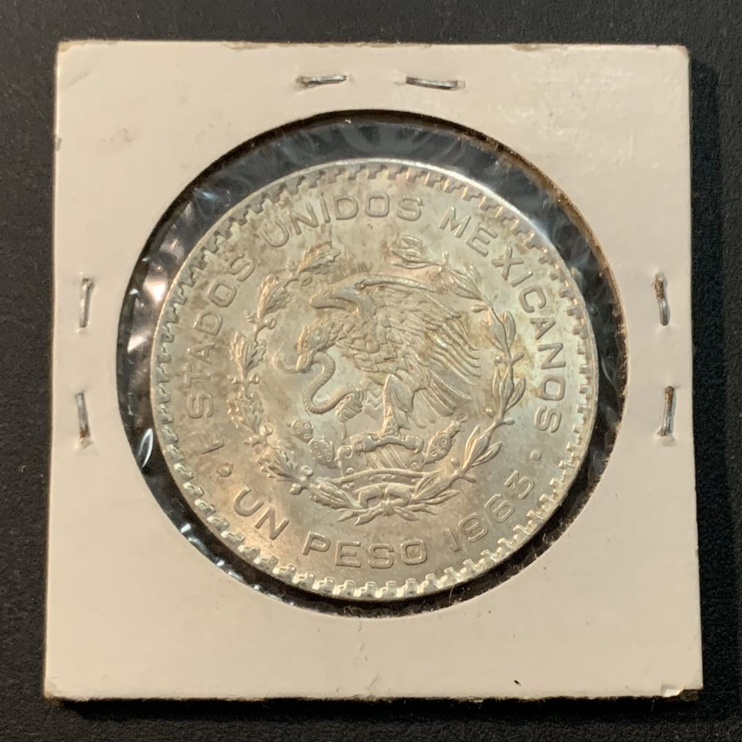 紫瑗钱币—微拍第43期  墨西哥 1963年 人物 1比索 银币 BU