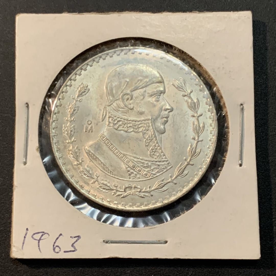 紫瑗钱币—微拍第43期  墨西哥 1963年 人物 1比索 银币 BU