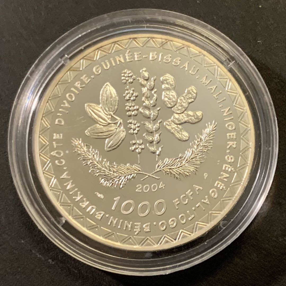 紫瑗钱币—微拍第43期  西非金融共和体 2004年 德国世界杯 1000法郎 22.22克 0.9银 精制