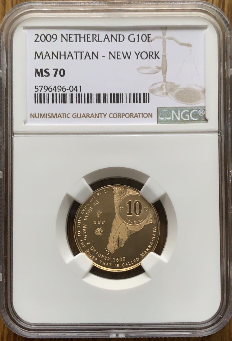 紫瑗钱币—微拍第43期  荷兰 2009年 纽约曼哈顿 10欧元 金币 6.72克 0.9金 NGC MS70