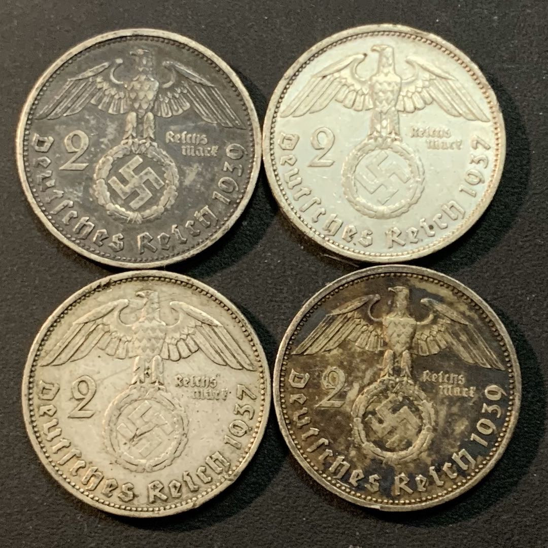 紫瑗钱币—微拍第43期  德国 兴登堡 2马克 银币 4枚一组 品相如图