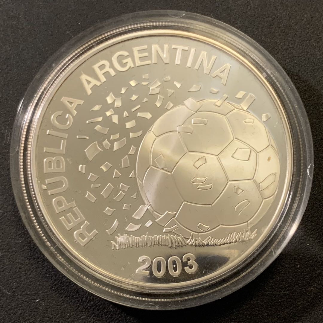 紫瑗钱币—微拍第43期  阿根廷 2003年 德国世界杯 5比索 27克 0.925银 精制