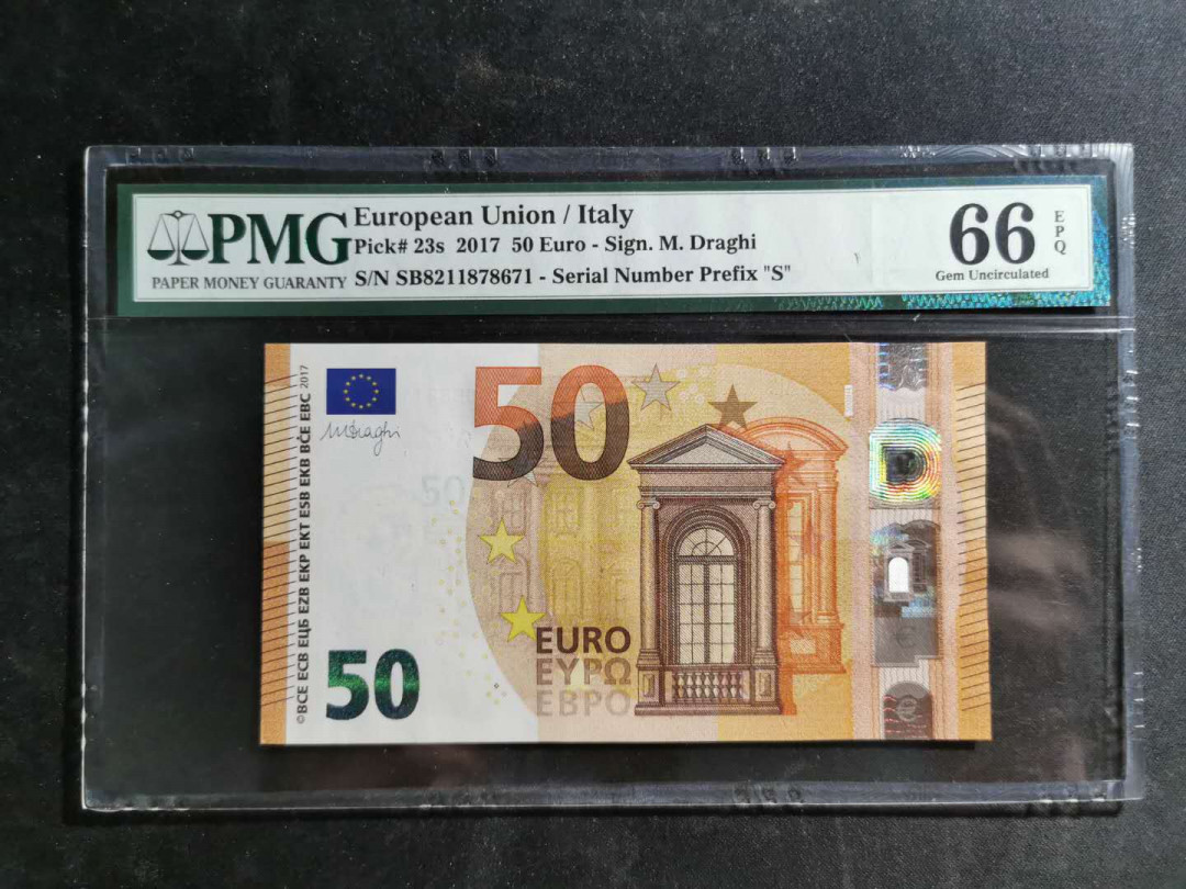 【鲸贝乐淘】千字文·第“男效才良”号拍卖 【欧元💶】2017年意大利🇮🇹版，50欧元，PMG66E 