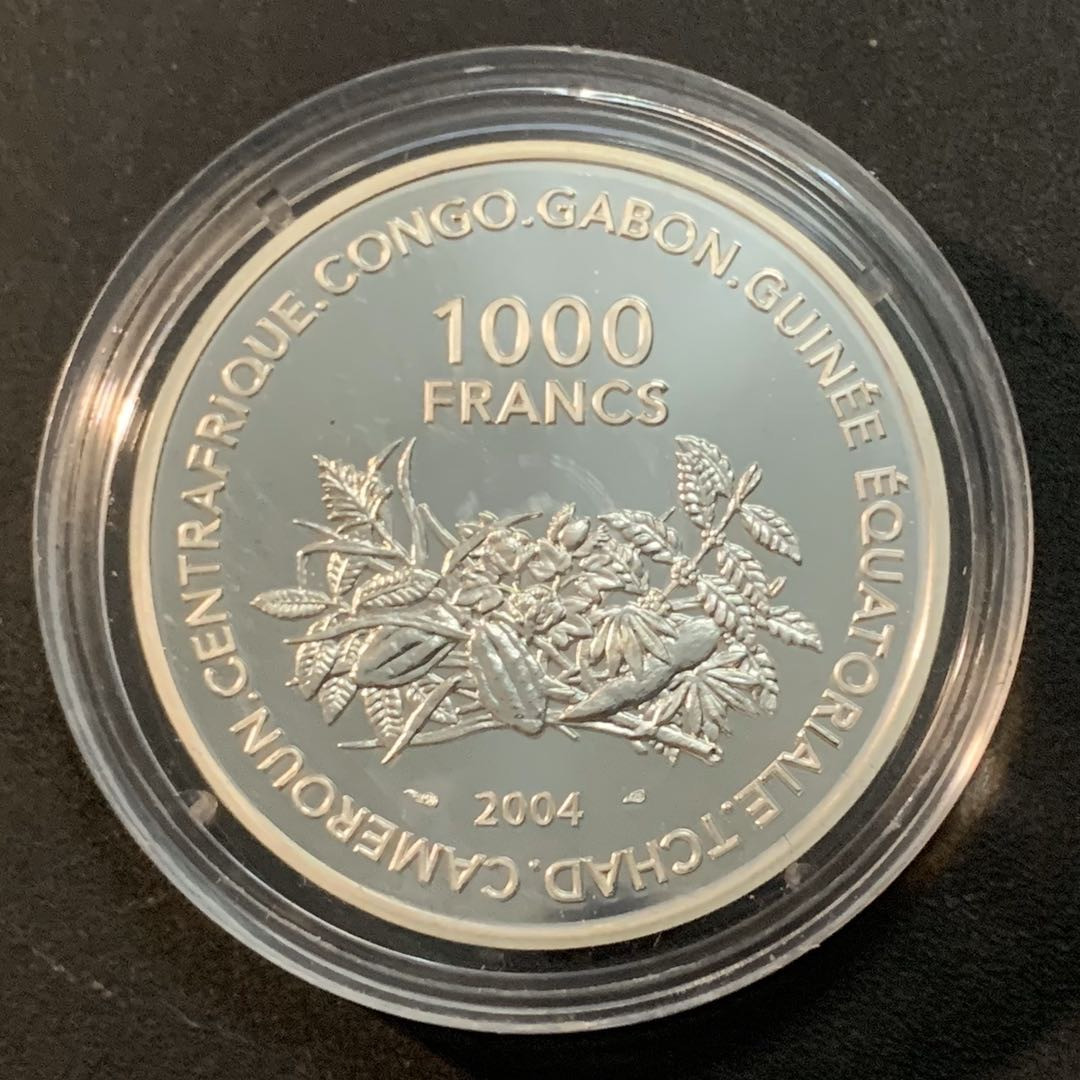 紫瑗钱币—微拍第43期  喀麦隆 2004年 德国世界杯 1000法郎 31.1克 0.999银 精制