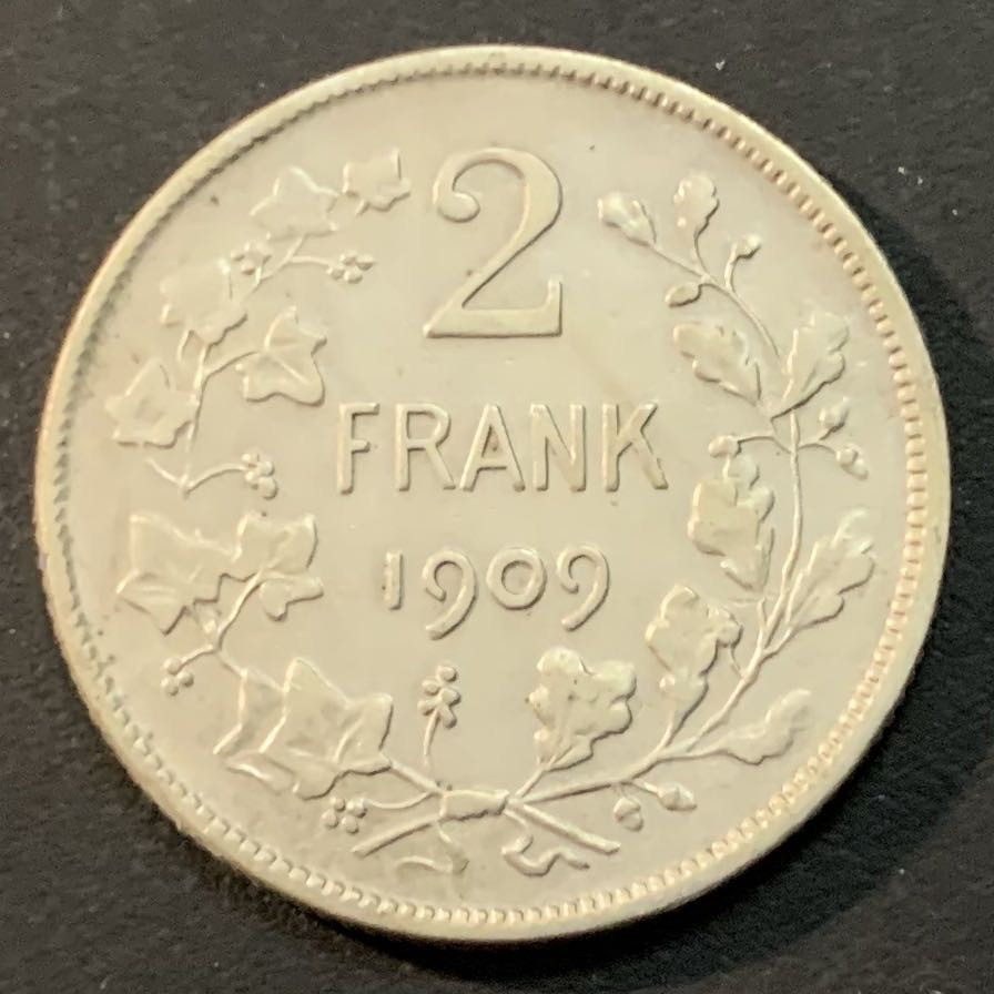 紫瑗钱币—微拍第43期  比利时 1909年 利奥波德二世 2克朗 10克 0.835银