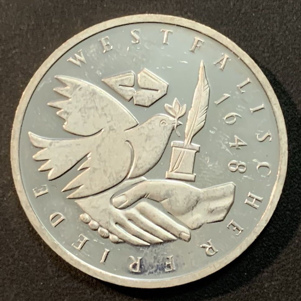 紫瑗钱币—微拍第43期  德国 1998年 J厂 威斯特法伦350周年 10马克 15.5克 0.925银 精制