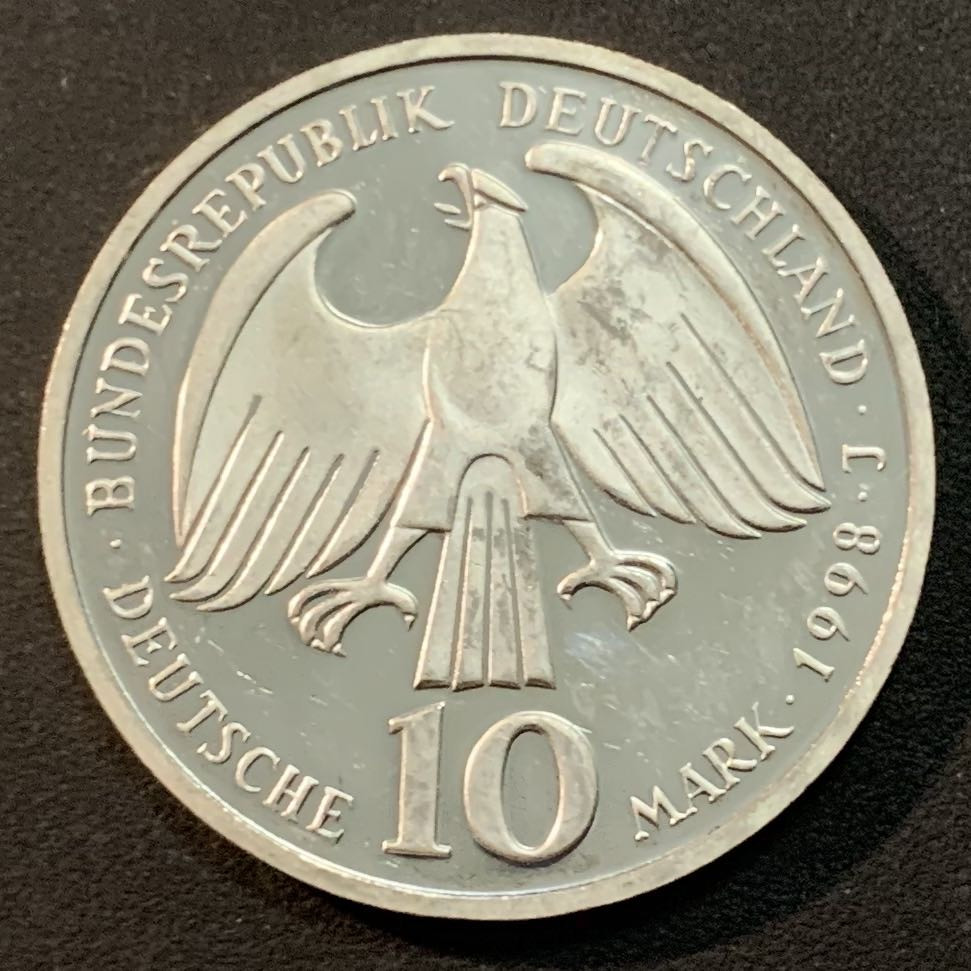 紫瑗钱币—微拍第43期  德国 1998年 J厂 威斯特法伦350周年 10马克 15.5克 0.925银 精制