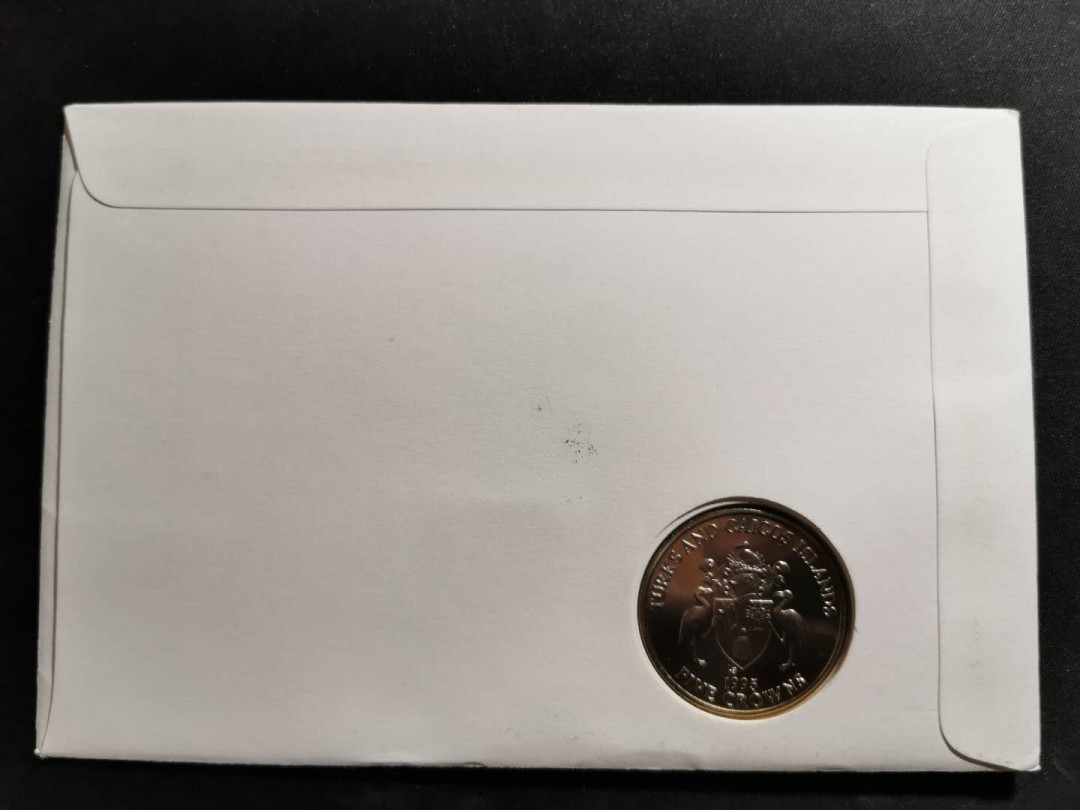 【鲸贝乐淘】千字文·第“男效才良”号拍卖 【特克斯和凯科斯群岛】英属殖民地，欧洲解放50周年，邮币封