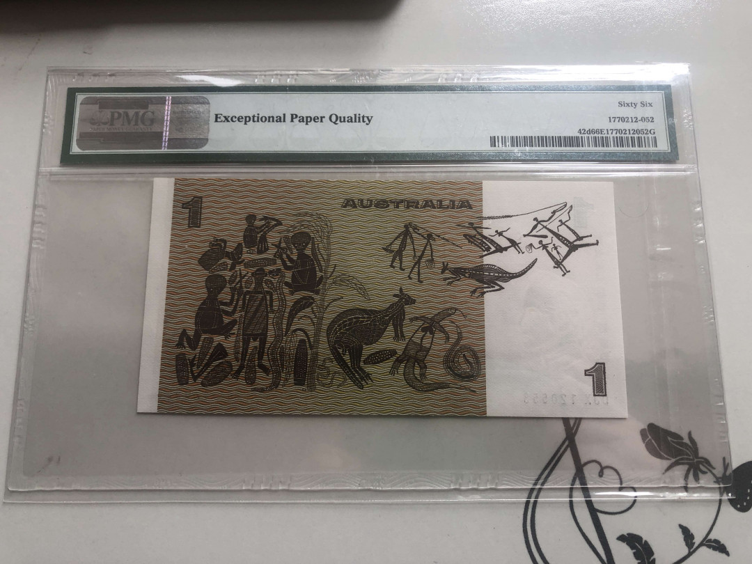 【收藏联盟】第130期拍卖——伊比利亚斗牛士（共55拍） 澳大利亚 1983年 1元 PMG66EPQ  女王纸币