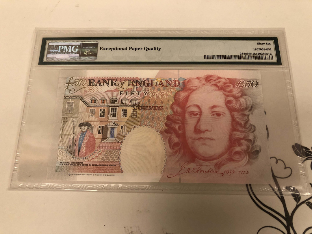 【收藏联盟】第130期拍卖——伊比利亚斗牛士（共55拍） 英国 2006年 50镑 PMG66EPQ  P388c 女王纸币