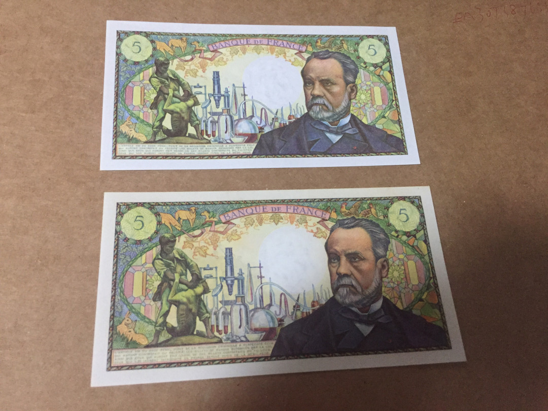 【收藏联盟】第130期拍卖——伊比利亚斗牛士（共55拍） 【一组2张】法国1967&1969年5法郎法国微生物学家、化学家、近代微生物学的奠基人巴斯德  AU/UNC-  精美