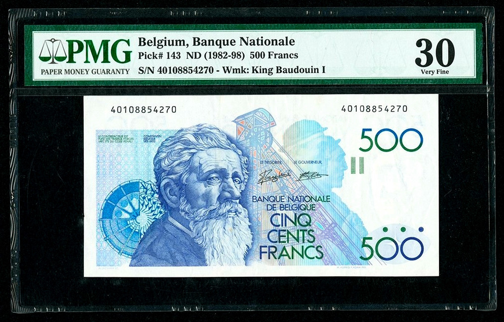 【收藏联盟】第130期拍卖——伊比利亚斗牛士（共55拍） 【一组2张】比利时 1982-98年 500法郎 PMG30&芬兰 1963年10马克 PMG35 状态还可以 性价比