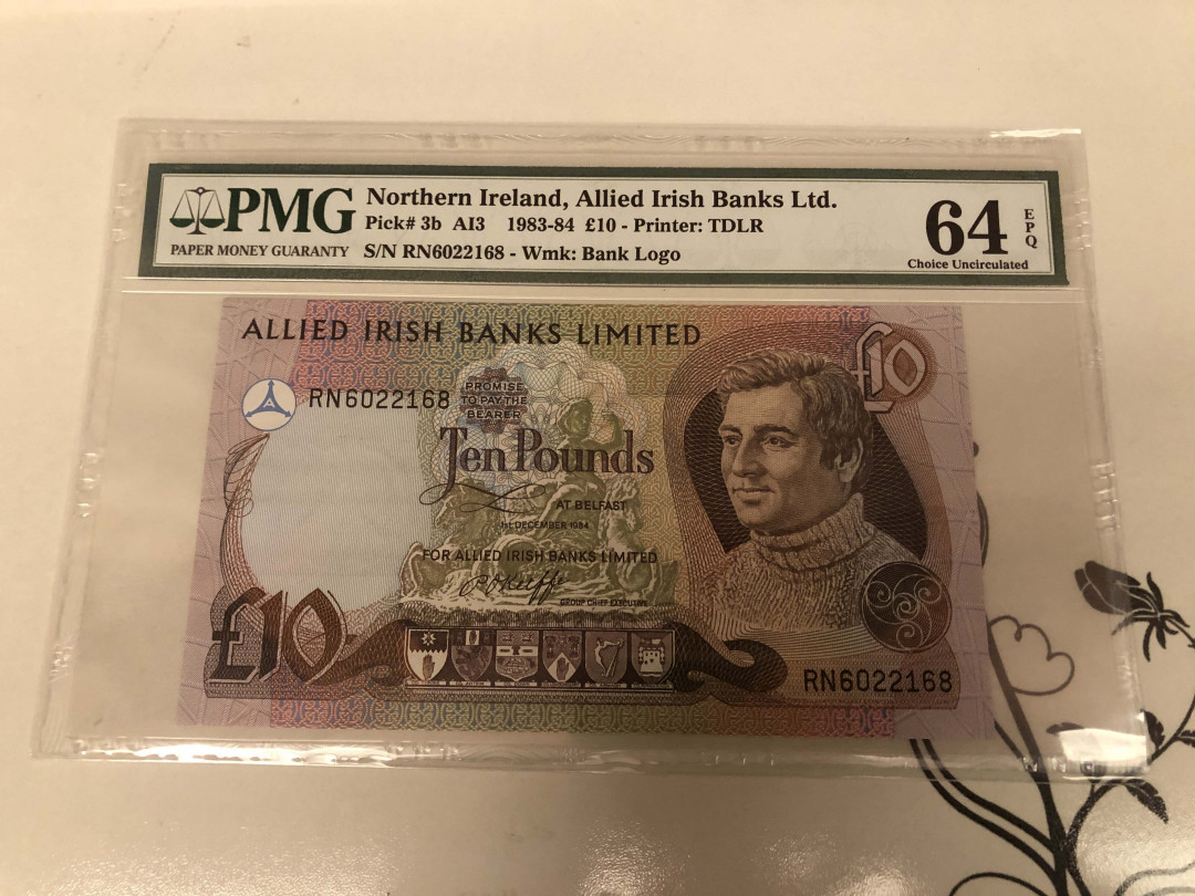 【收藏联盟】第130期拍卖——伊比利亚斗牛士（共55拍） 北爱尔兰 1983-84年 10镑 PMG64EPQ