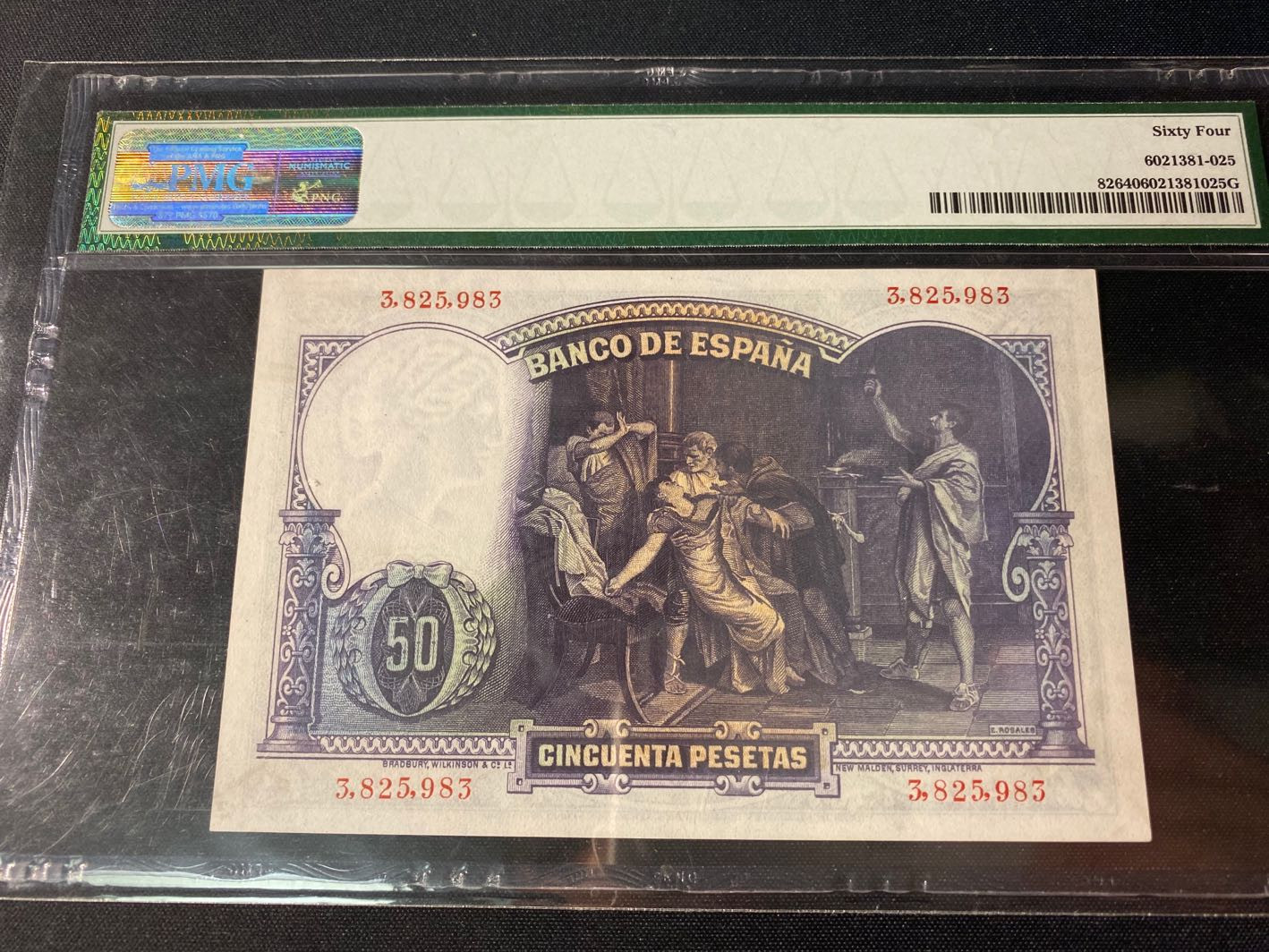 【收藏联盟】第130期拍卖——伊比利亚斗牛士（共55拍） 西班牙 1931年50比塞塔 PMG64 BWC出品