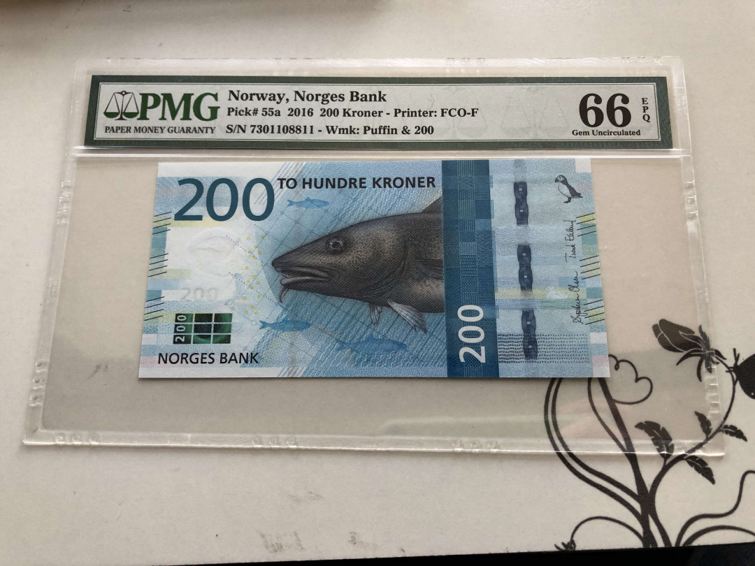 【收藏联盟】第130期拍卖——伊比利亚斗牛士（共55拍） 挪威 2016年200克朗 PMG66EPQ 马赛克版