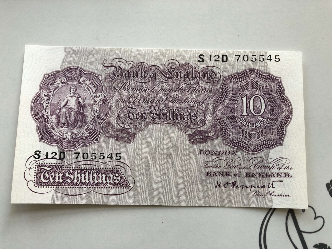 【收藏联盟】第130期拍卖——伊比利亚斗牛士（共55拍） 英国 A序列1940年 10先令 二战期间 紫色版本稀少 全新UNC