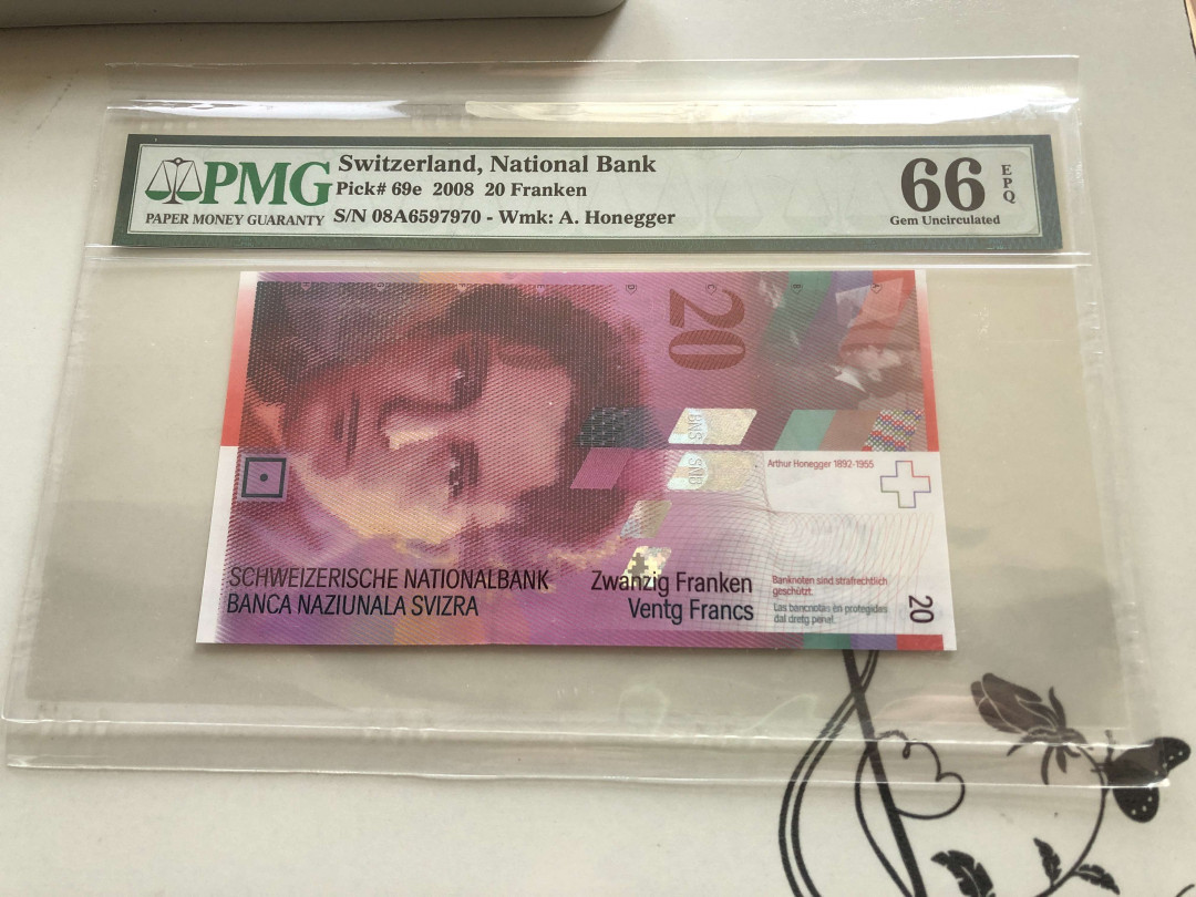 【收藏联盟】第130期拍卖——伊比利亚斗牛士（共55拍） 【A版】瑞士 2008年20法郎 PMG66EPQ