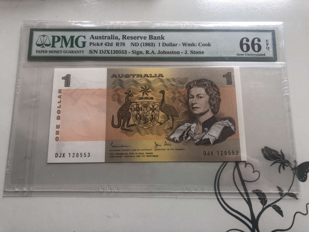 【收藏联盟】第130期拍卖——伊比利亚斗牛士（共55拍） 澳大利亚 1983年 1元 PMG66EPQ  女王纸币