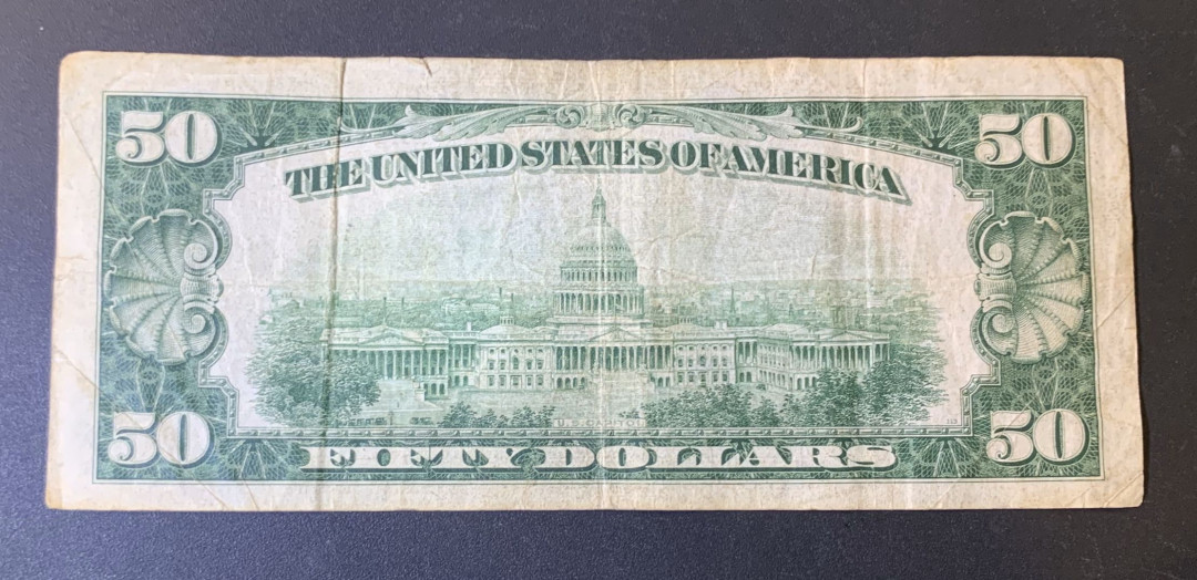 紫瑗钱币—微拍第44期—纸币场 美国 1934年 50美元 流通品
