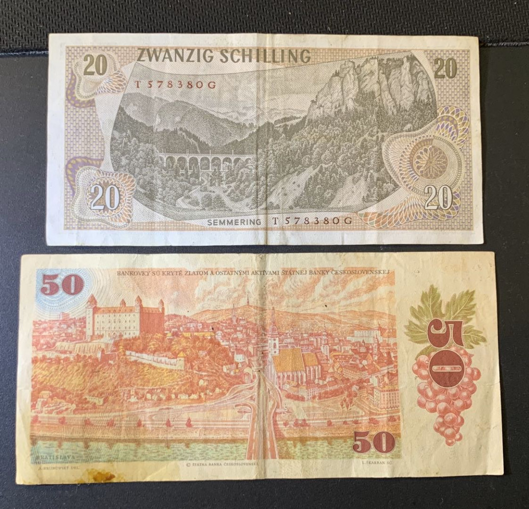 紫瑗钱币—微拍第44期—纸币场 奥地利 1967 20先令 捷克斯洛伐克 1987 50克朗 2枚一组 流通品