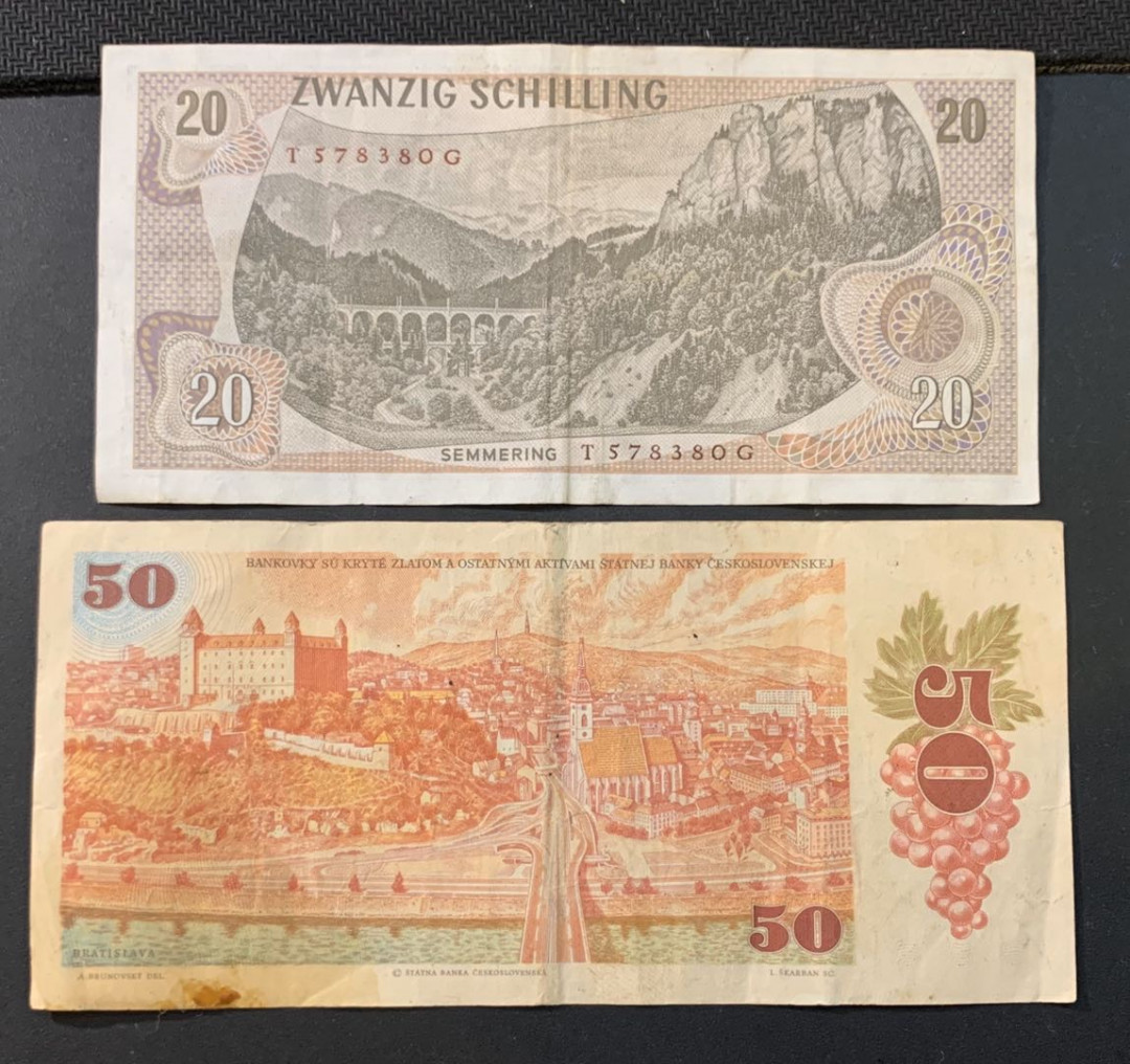 紫瑗钱币—微拍第44期—纸币场 奥地利 1967 20先令 捷克斯洛伐克 1987 50克朗 2枚一组 流通品