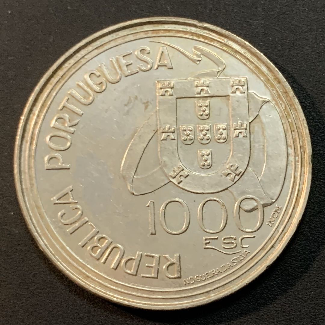 紫瑗钱币—微拍第45期  葡萄牙 1994年 托尔德西利亚条约500周年 1000埃斯库多  28克 0.5银