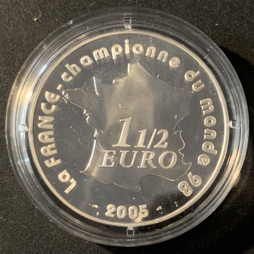 紫瑗钱币—微拍第45期  法国 2005年 98法国世界杯 1-1/2欧元 22.2克 0.9银 精制