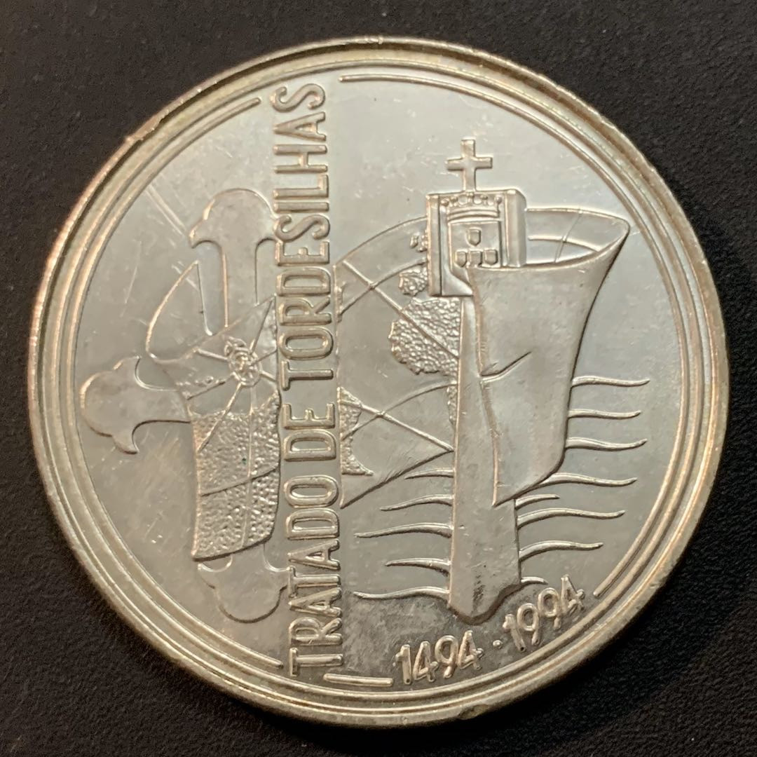 紫瑗钱币—微拍第45期  葡萄牙 1994年 托尔德西利亚条约500周年 1000埃斯库多  28克 0.5银