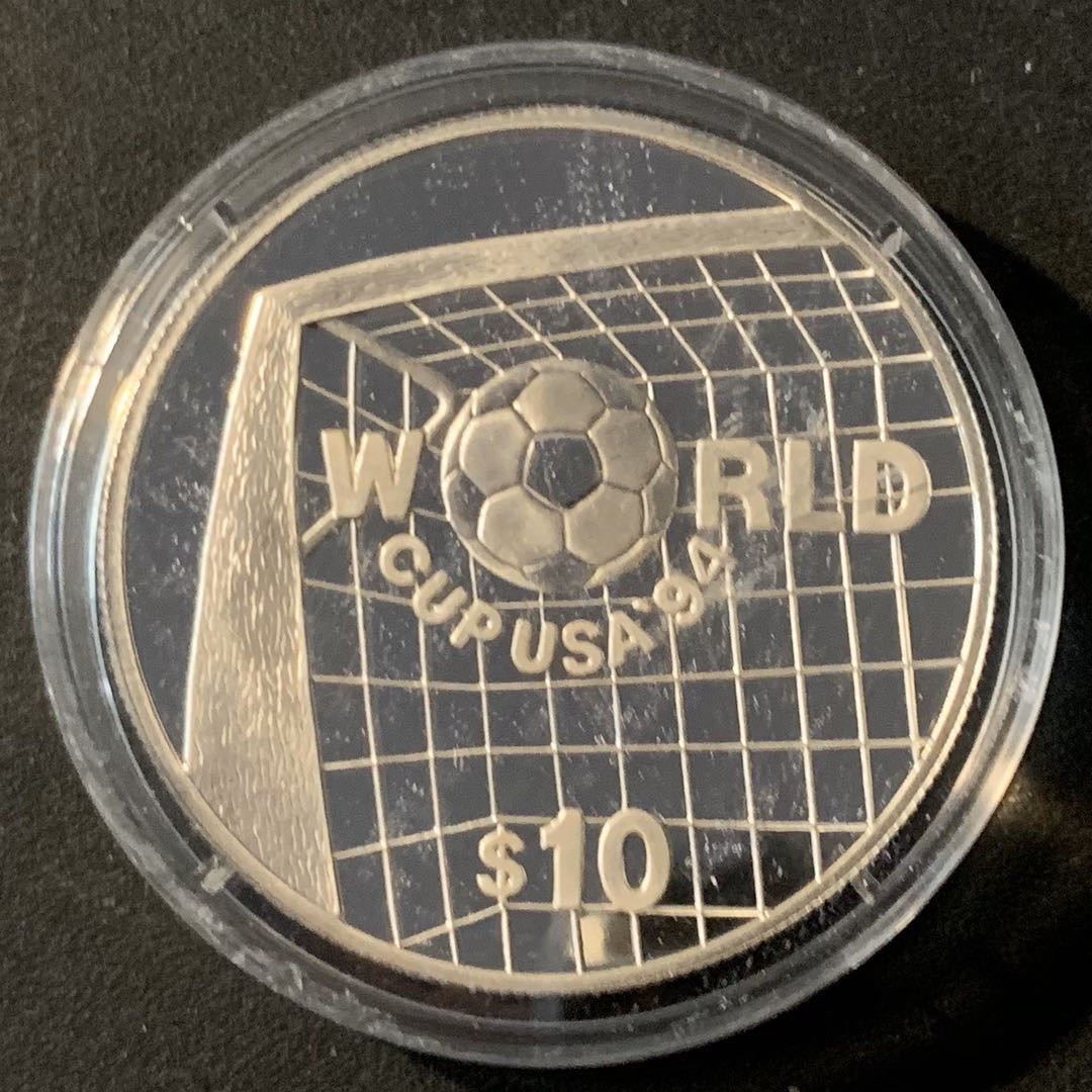 紫瑗钱币—微拍第45期  伯利兹 1994年 94美国世界杯 10元 28.28克 0.925银 精制