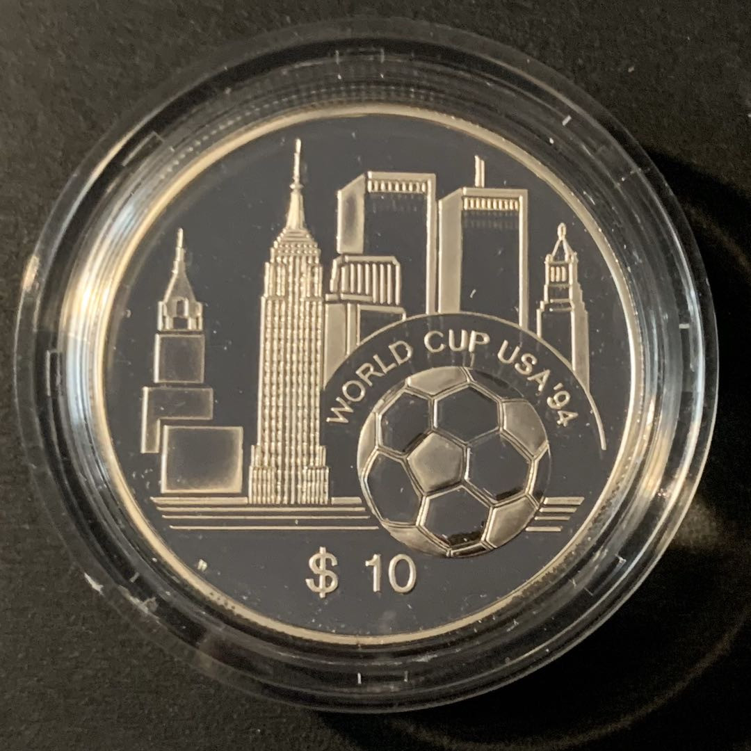 紫瑗钱币—微拍第45期  东加勒比 1994年 94美国世界杯 10元 31.47克 0.925银 精制