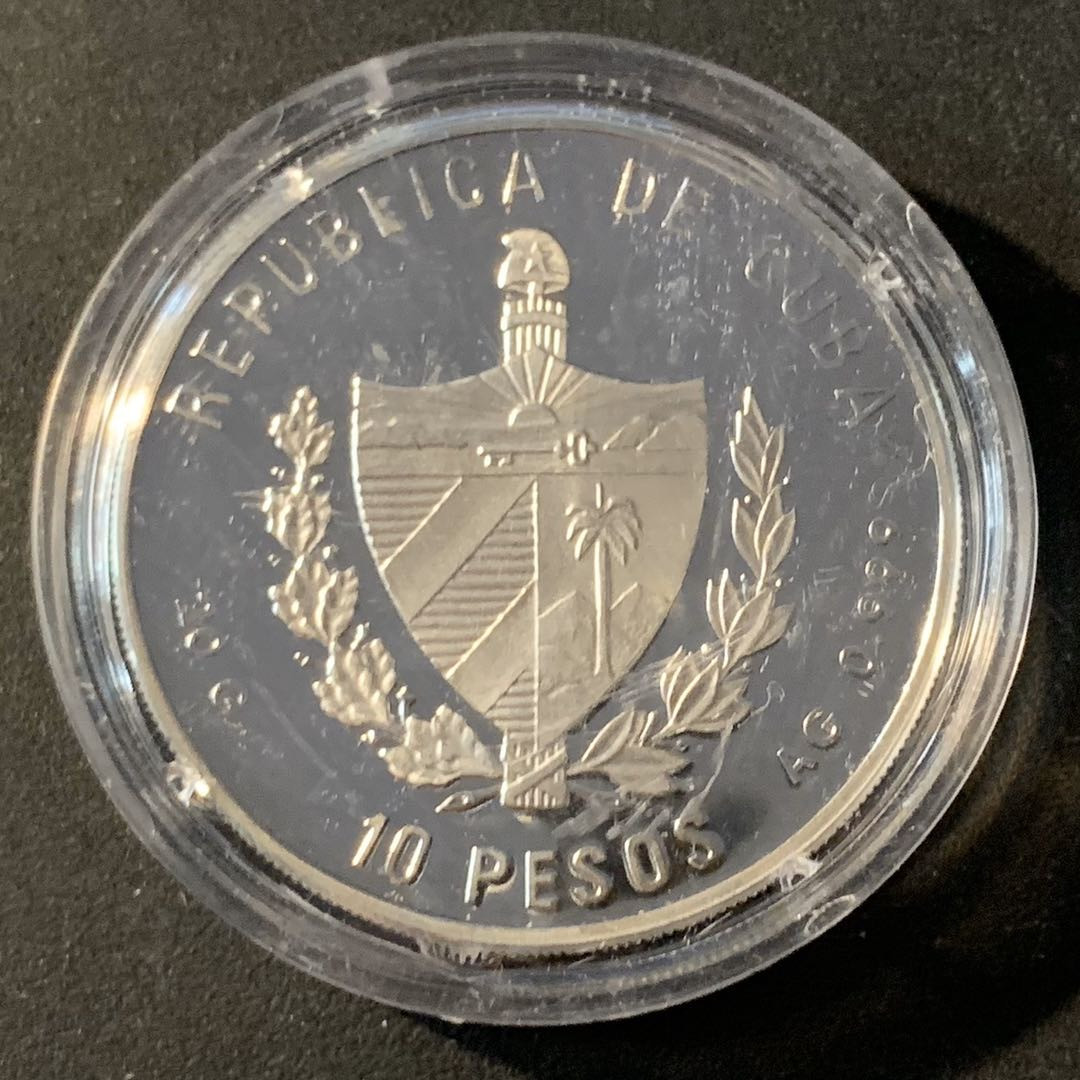 紫瑗钱币—微拍第45期  古巴 1994年 94美国世界杯 10比索 20克 0.999银 精制