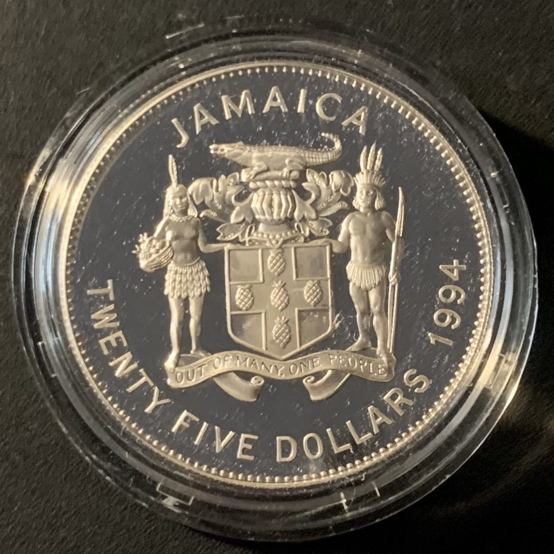 紫瑗钱币—微拍第45期  牙买加 1994年 94美国世界杯 25元 28.28克 0.925银 精制