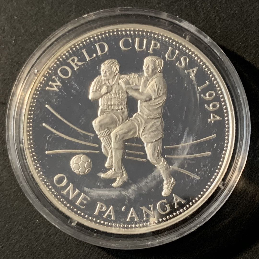 紫瑗钱币—微拍第45期  汤加 1994年 94美国世界杯 1潘加 31.47克 0.925银 精制