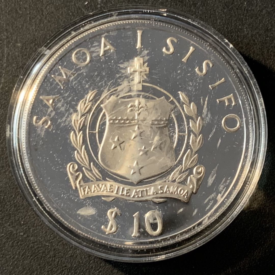 紫瑗钱币—微拍第45期  萨摩亚 1992年 04美国世界杯 10元 31.47克 0.925银 精制