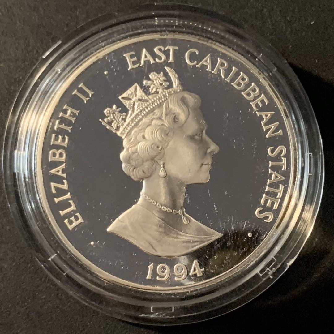 紫瑗钱币—微拍第45期  东加勒比 1994年 94美国世界杯 10元 31.47克 0.925银 精制