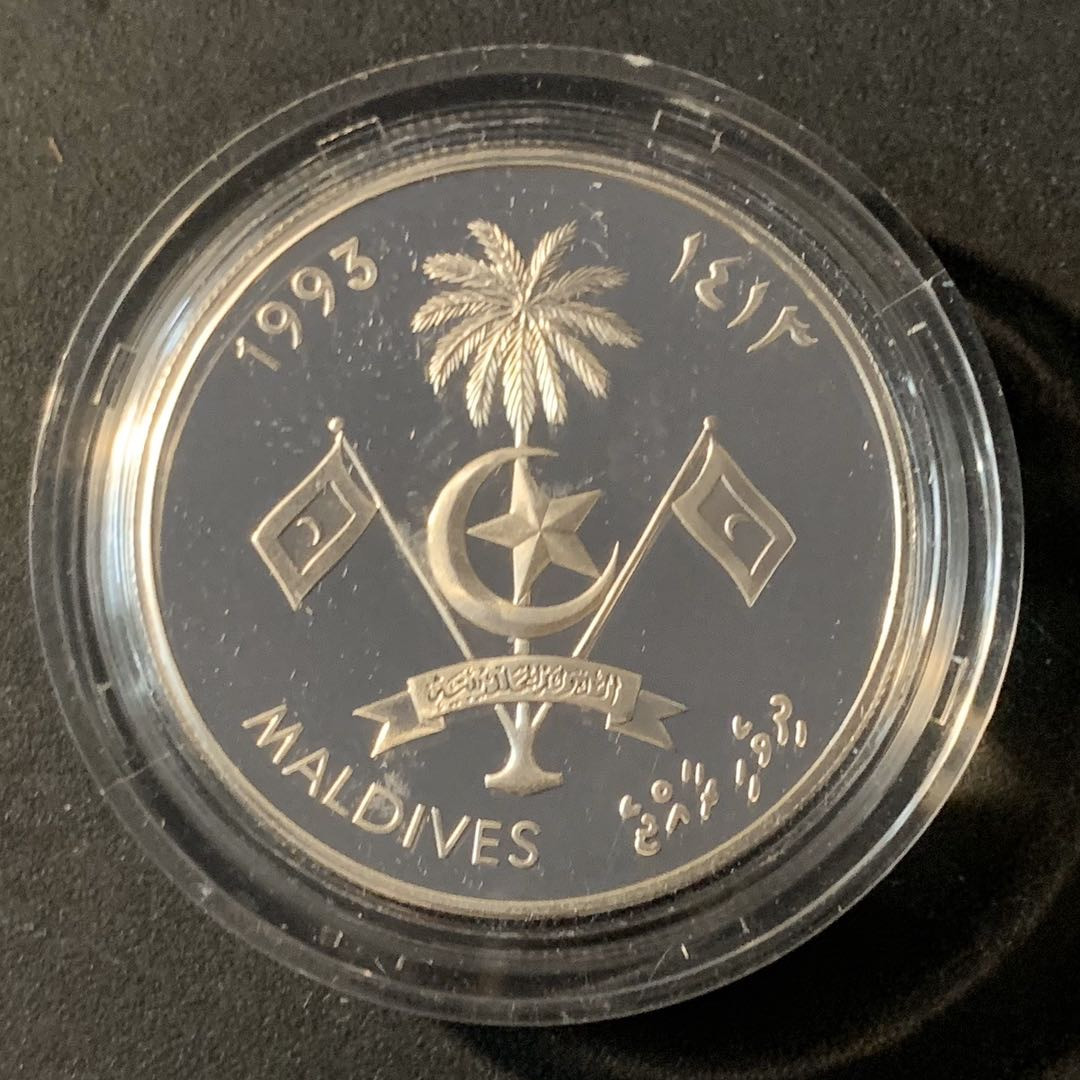 紫瑗钱币—微拍第45期  马尔代夫 1993年 94美国世界杯 250雷亚尔 31.47克 0.925银 精制