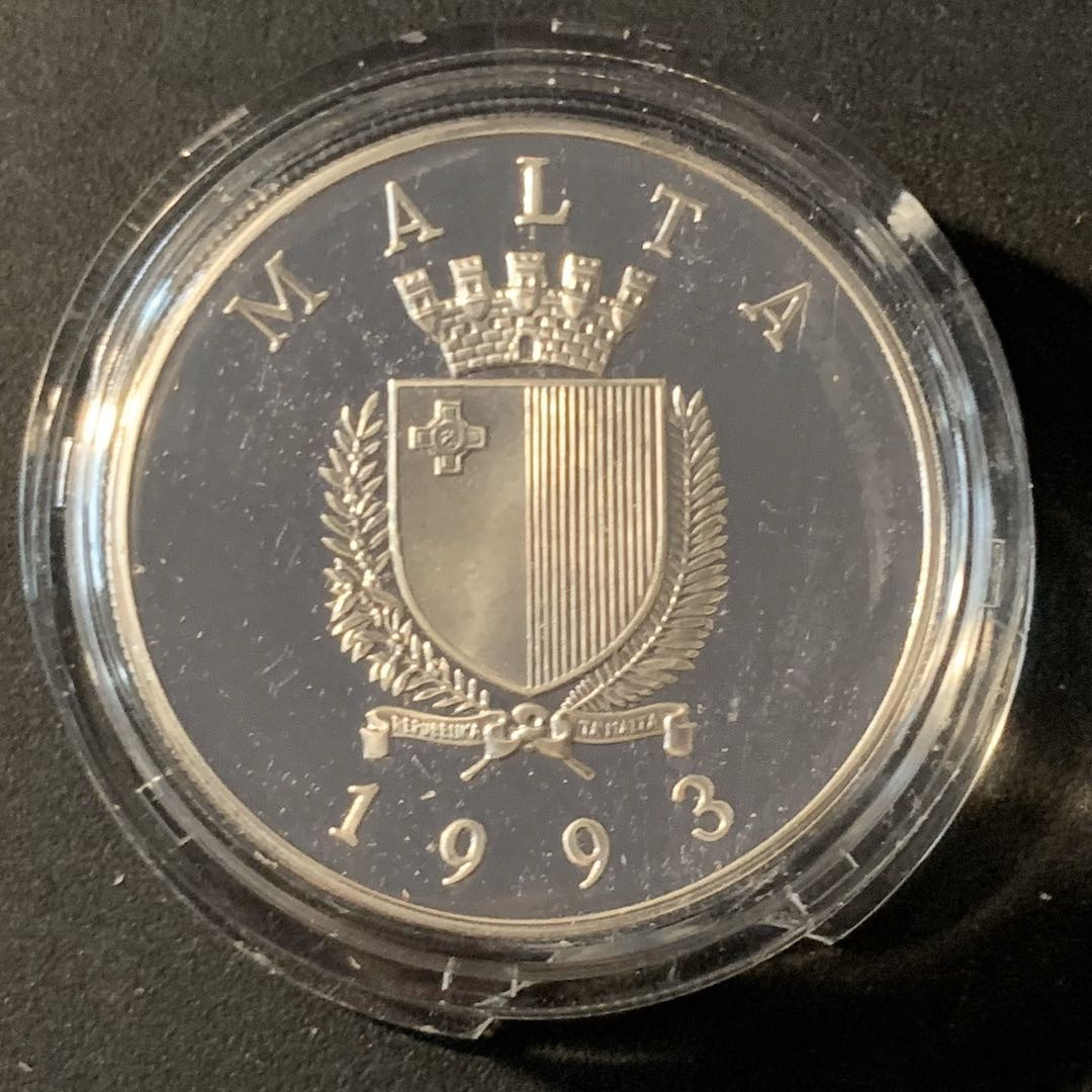 紫瑗钱币—微拍第45期  马耳他 1993年 94美国世界杯 5里拉 28.28克 0.925银 精制