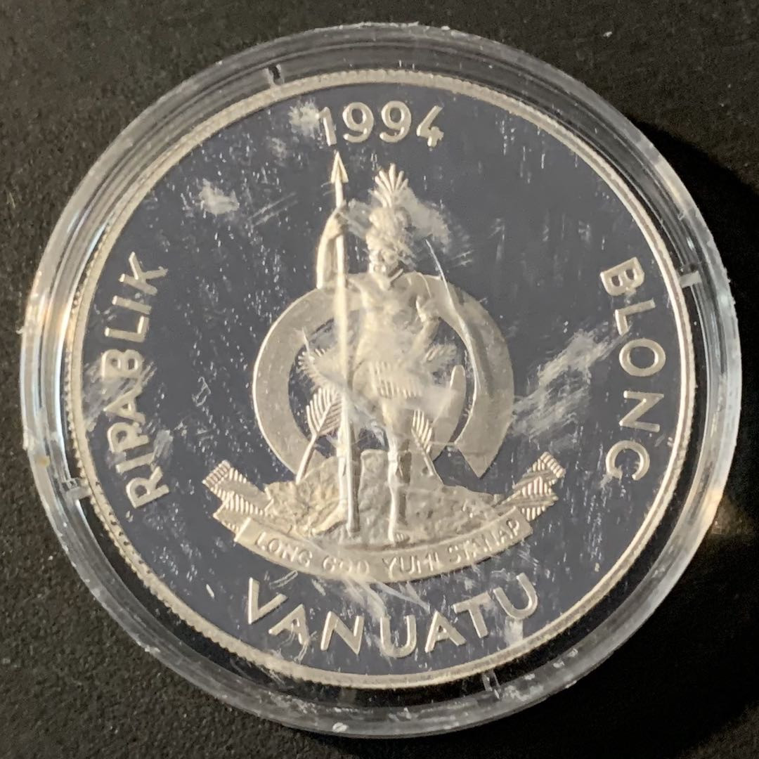 紫瑗钱币—微拍第45期  瓦努阿图 1994年 94美国世界杯 50瓦图 31.47克 0.925银 精制