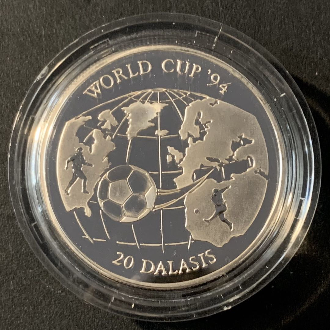 紫瑗钱币—微拍第45期  冈比亚 1994年 94美国世界杯 20达拉西 31.1克 0.925银 精制