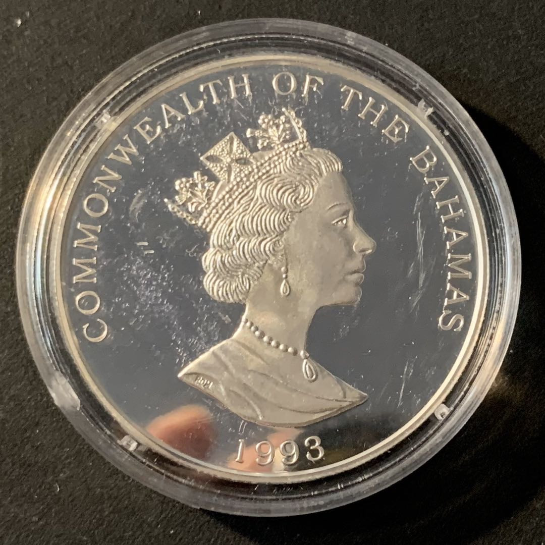 紫瑗钱币—微拍第45期  巴哈马 1993年 94美国世界杯 5元 28.28克 0.925银 精制
